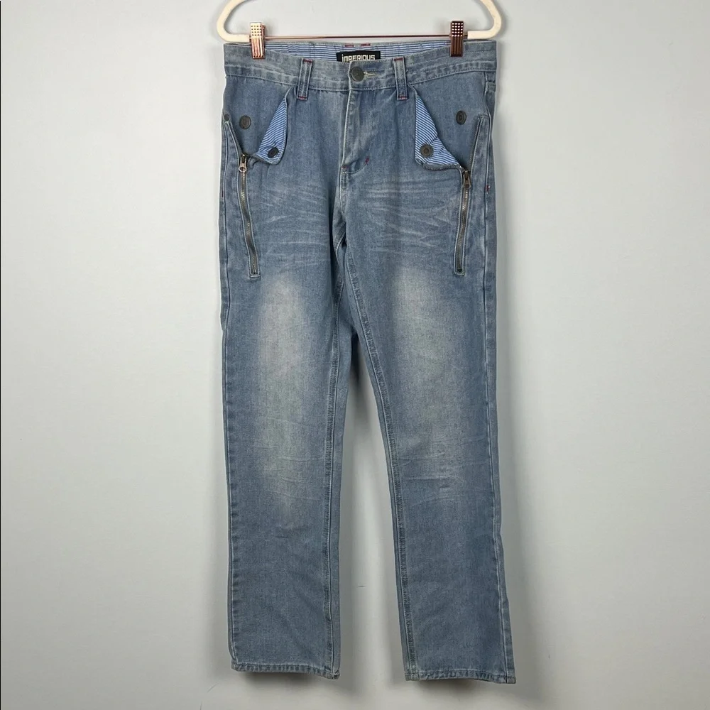 Imperious men's 30x32 zipper detail slim straight leg denim jeans